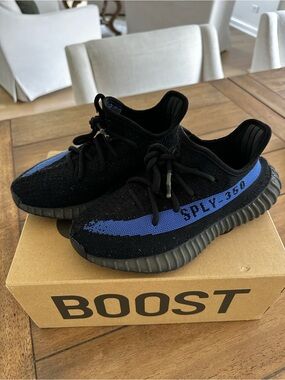 Yeezy Kids Sneakers Black with Blue Stripe